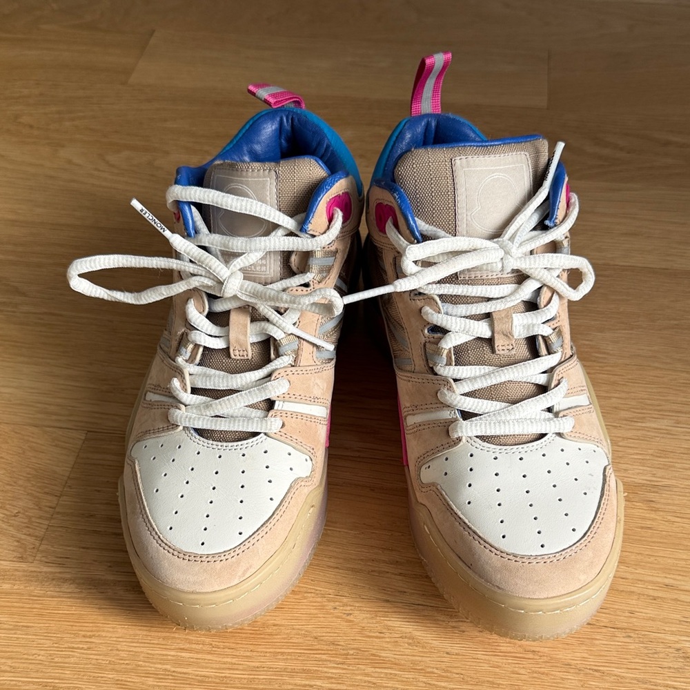 Moncler Beige and Pink Low-Top Sneakers with Blue Lining (Only wore twice)